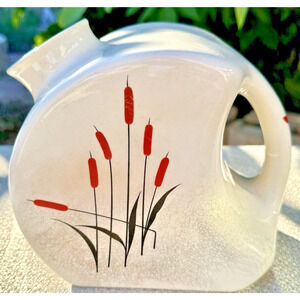 Vntg Sears Pitcher MCM Cattails Universal Pottery Cambridge White